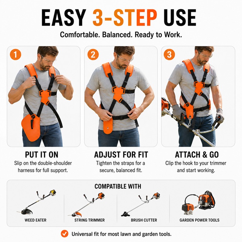 Double Shoulder Trimmer Harness for Yard Work – Adjustable Padded