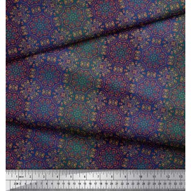 Soimoi Blue Viscose Chiffon Fabric Stripe & Mandala Kaleidoscope Print Fabric by Yard 42 Inch Wide