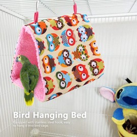 Hammock, Bird Nest Bird Bed Plush Snuggle Bird Hammock Pet Toy Pouch Cotton Bed Warm Soft Plush Hammock Bird Hanging Hammock (Owl)