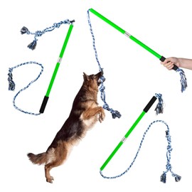 FXGJDeng Interactive Flirt Pole Toy for Dogs Chase and Tug of War,Durable Teaser Wand with Pet Fleece Rope Tether Lure Toy to Outdoor Exercise & Training for Small Medium Large Dogs (Blue White)