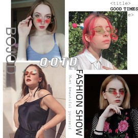 BOJOD Dragonfly Wing Sunglasses Glasses For Womenn Men Butterfly Trendy Rimless Irregular Glasses Shades Party Sun Glasses Gradient Red Green