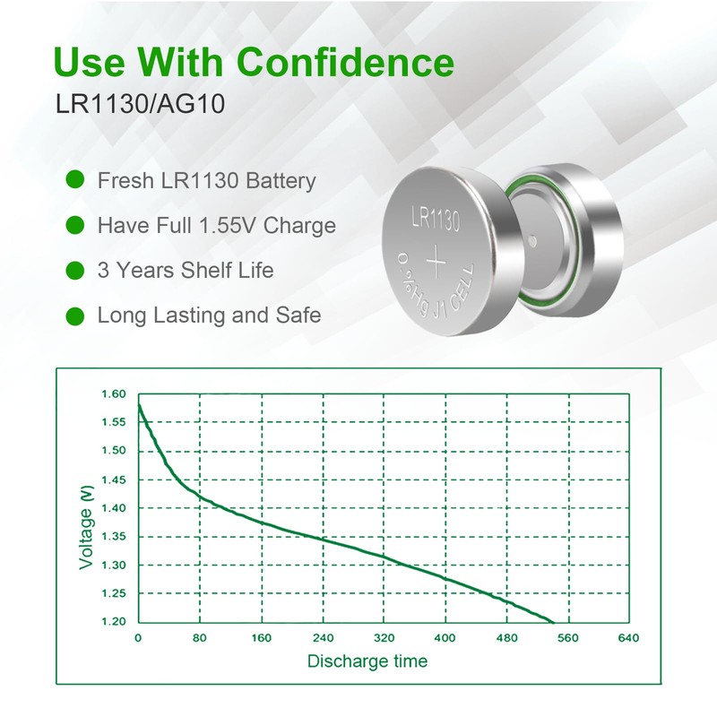 kunying LR1130 AG10 Battery 50 Pack, SG10 389 189 390
