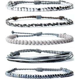 Mezcla Vida Waterproof Rope String Beaded Bracelets - Set of 5 Stackable Bracelets For womens bracelets trendy pack (Mixed Grey)