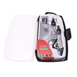 Geometry Set, Compass Maths Set, School Supplies, Compass, 10-Piece Set, Includes Ruler, Protractor, Compass, Pencil Sharpener, Pencil Lead and Eraser (With Storage Box)