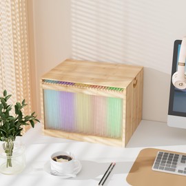 LONTAI Bamboo Hanging File Box with Removable Lid, File Organizer Box for Letter/Legal File, Acrylic File Box with Hanging Folders Light Easy Assembly File Storage Boxes for Home Office, Natural