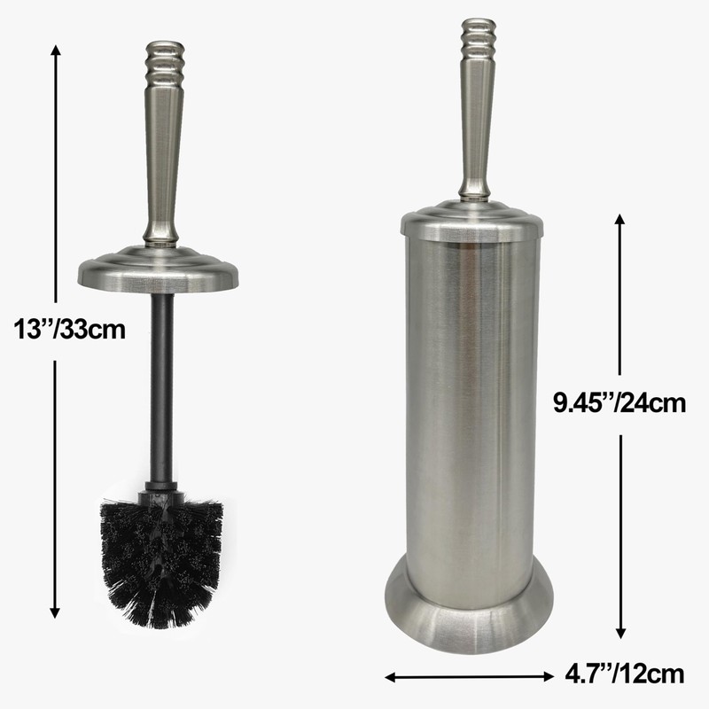 Indecor Home Brushed Nickel Toilet Bowl Brush with Holder, Durable