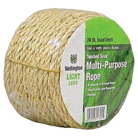 Wellington Cordage 11345 1/4-Inch X 100-Feet Natural Fiber Twisted Sisal Strand Rope / Twine