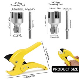 2 PCS Pipe Thread Cutting Tool, 1/2" and 3/4" Integrated Internal & External Pipe Threading Tool with PVC Cutter for Home Repair and Plumbers