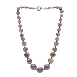 Treasure Bay Beautiful 8-16mm Natural Gemstone Beaded Necklace For Women (Grey Agate)