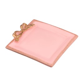 IBWell 4 Inch Jewelry Tray for Home Decor Vintage Bow-Knot Trinket Dish for Bedroom Vintage Square Vanity Tray for Dresser Pink Jewelry Dish Tray for Rings Bracelets Earrings
