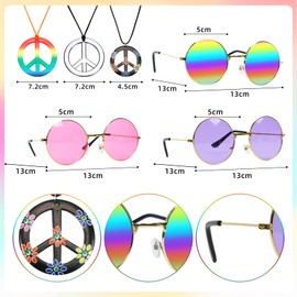 Sprinlot Hippie Costume for Men and Women, Pack of 3 Hippie Glasses with Headband, Peace Chain, Hippie Costume Accessories for Carnival, Party, Educational Toy, C11