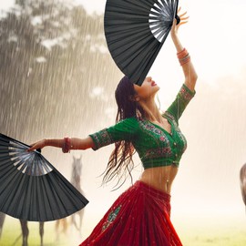 WNWBFM Boots on The Ground Fan,Large Holographic Folding Hand Fan, Clap Fans For Line Dancing,Foldable Craft Holding Laser Colors Hand Fan,Party,Dance Enthusiasts Gift (Rose red plastic fan ribs 4pcs)