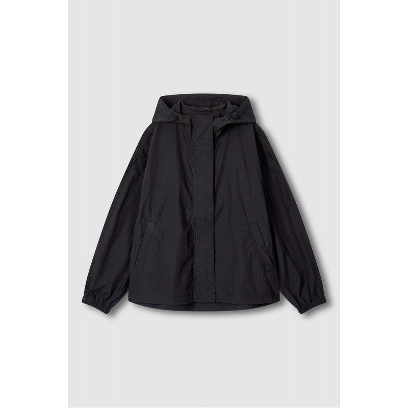 JAJU [JAJU] Women's Crinkly Hood Short Jumper_Black