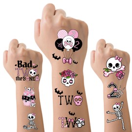 Bad Two Bone Temporary Tattoos - 200+ Pcs Pink Bad Two The Bone Party Decorations For Girls Music 2 Year Old Birthday Born To Rock Party Skull Stickers Gifts Prizes Rewards