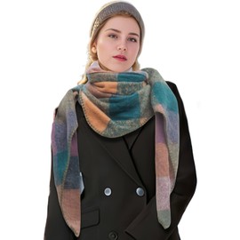Wander Agio Women Fashion Shawl Warm Long Winter Wrap Scarves Cashmere Soft Feel Plaid Triangle Scarf Yellow Green 8