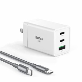 llano 65W PD Charger, Type c Charger (Equipped with GaN Swift, World's Smallest Class, 3-Port USB-C Rapid Charger, Foldable, Ultra Compact) (PD3.0/QC4.0/PPS Compliant / PSE Certified/PI Chip) 100W