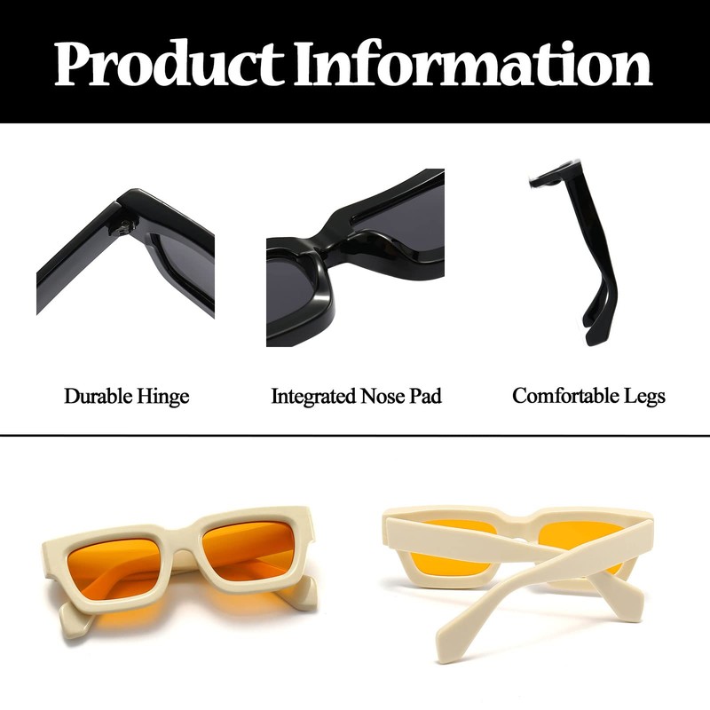 LJCZKA Vintage Thick Frame Rectangular Sunglasses Men Women Retro Sunglasses