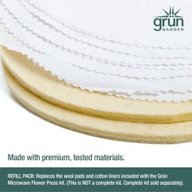 Wool Pad and Cotton Liner Refills for 10 Inch Round Grun Garden Microwave Flower Press Kit (2 Wool Pads and 10 Cotton Liners)