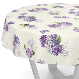 ANRO Oilcloth tablecloth, wax tablecloth, washable garden tablecloth, round, oval, square, round, 140 cm, cut edge, lilac, flowers