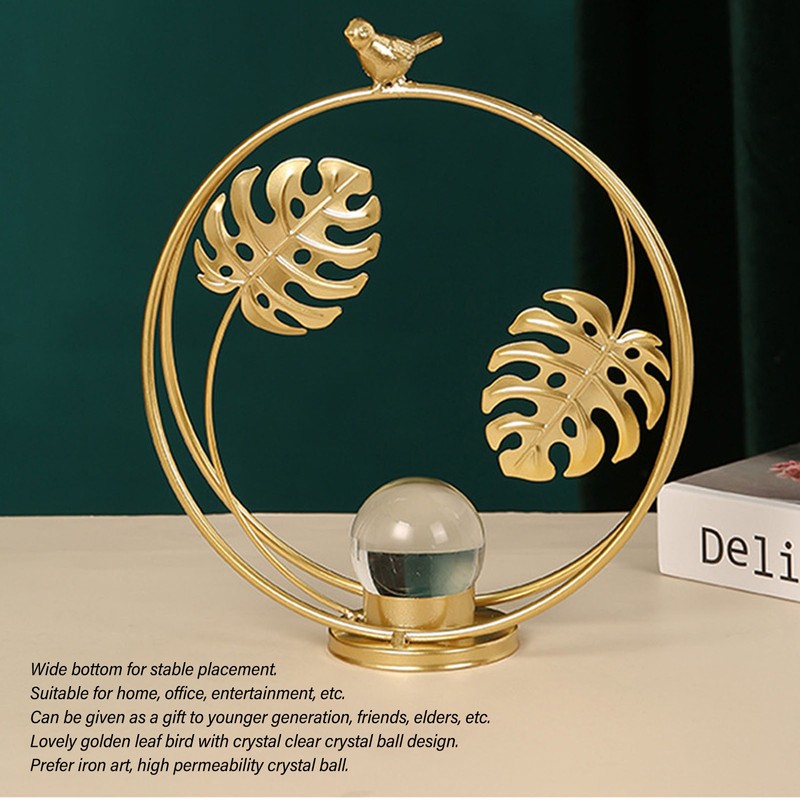 Crystal Ball Holder Decor Iron Bird Leaf Decoration Tabletop Decor