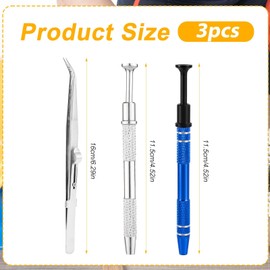 3pcs Jewelry Pickup Tools, Premium Aluminum Alloy Piercing Claw Tool with Stainless Steel Elbow Tweezers for Changing and Dissembling Jewelry Small Parts(Blue, Silver)