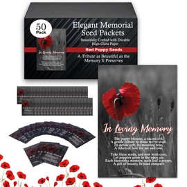 50pc RED Premium Pre-Filled Red Poppy Seeds Packets Favors for Funerals, Funeral Decorations, Celebration of Life Decorations, Celebration of Life Ideas, Memorial Cards (50)