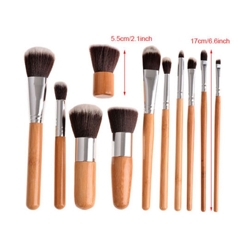 Makeup Brush Set Cream Concealer Palette Wooden Bamboo Handle Carrying
