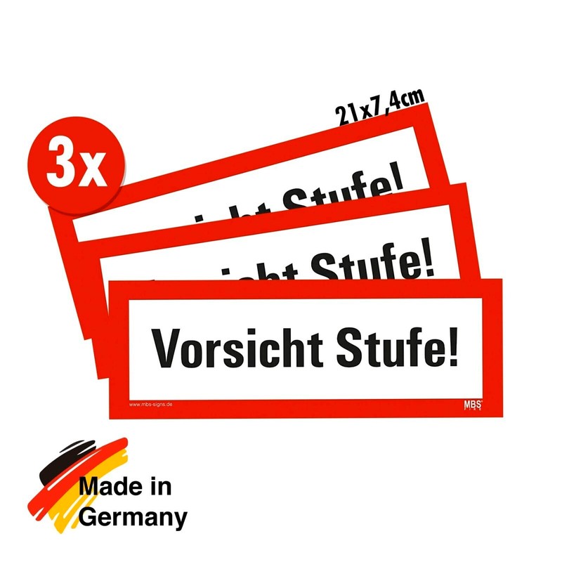 Pack of 3 – Sticker Warning "Vorsicht Stufe!" Notice Risk