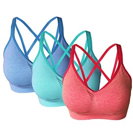 AKAMC Women's Removable Padded Sports Bras Medium Support Workout Yoga Bra 3 Pack,XX-Large