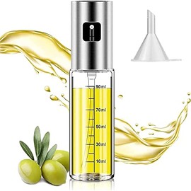 Fullhouse Glass Oil Spray Bottle, 3.5 oz, Refillable, Uniform Mist, 100ml (Stainless steel with scale)