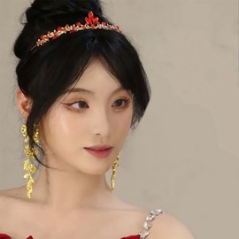 Rannyrena Gold Wedding Crystal Tiaras and Crowns for Women Rhinestone Bridal Queen Crown Princess Headpiece Hair Accessories for Birthday Wedding Pageant Party Prom (Red)