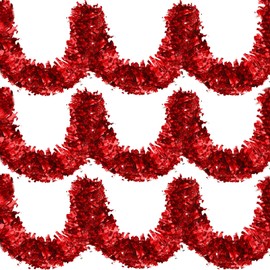 39.4 Feet Christmas Tinsel Garland Shiny Party Tinsel Garland Metallic Tinsel Tree Garland Xmas Tinsel Garland Hanging Decoration for Christmas Tree Decoration Wedding Party (Red)