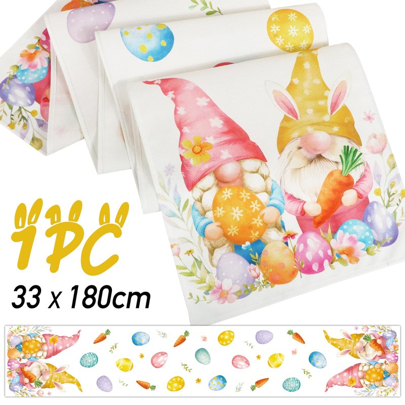 BOOMTOP Happy Easter Table Runner Easter Egg Gnome Easter Table