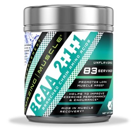 Amazing Muscle BCAA Dietary Supplement - 2:1:1 Branched Chain Amino Acid Ratio –Net Weight 1.1lb