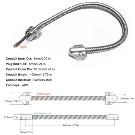 5 Pack Armored Door Loop - TENSSO Stainless Steel Flexible Wire Protector, 15.75" Metal Conduit for Access Control Systems, Electric Locks and Video Intercom, Surface Mount Cable Guard (Silver)