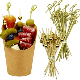 [50 cups + 200 picks] CAMKYDE 14 oz Disposable Charcuterie Cups with Sticks (Brown)