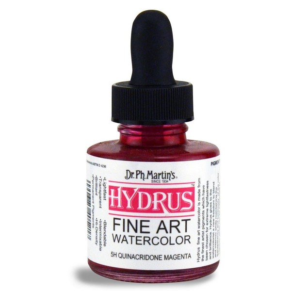 Dr. Ph. Martin's Hydrus Fine Art (5H) Watercolor Bottle, 1 Fl Oz (Pack of 1), Quinacridone Magenta