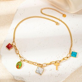 HETICA Gold Cross Necklace for Women, Oval Virgin Portrait Charm Necklace, Fashion Vintage Faith Necklace Jewelry