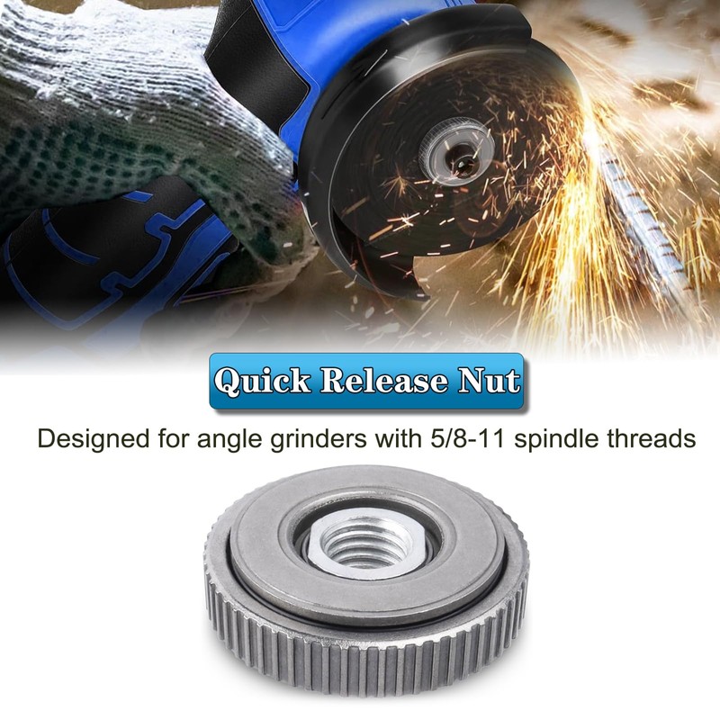 Saipor 5/8-11 Inch Thread Angle Grinder Flange Nut, Self Tightening