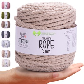 MeriWoolArt® Premium Macrame Yarn 9 mm x 10 m (Beige), Cotton Yarn Cord, Thick Macrame Rope for Wall Hanging, Hanging Basket, Curtain and More DIY Crafts