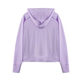 Rolanko Girls Summer Jacket with Thumbholes Long Sleeve Sun Protection Quick Dry Zipper Hoodie Kids Rash Guard Tops, Purple, Size: 140/8-9 Years