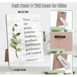 Galatians 5:22 Fruit of the Spirit Decorations, Christian Home Office Decor Wooden Signs, Rustic Farmhouse Scripture Wall Art Desk Decor, Positive Affirmation Gifts for Women Coworker Family Friends