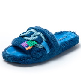 JOMIX Womens Winter Slippers Stylish Plush Open Toe Comfortable Warm Home Winter Slippers Fluffy Elegant Soft Padded Furry Slippers Indoor Outdoor MD8506,Blue 6 UK
