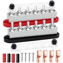 maierke 650A Bus Bar 12V Marine 3/8" Power Distribution Block Automotive Busbar Terminal Block,Battery Buss Bar (Pair, Red & Black) 6 x 3/8" Post