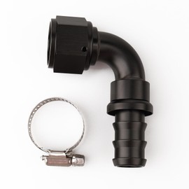AC PERFORMANCE 90 Degree Aluminum Black Female -12AN to 3/4" Push Lock Hose End Barb Fitting with Clamp