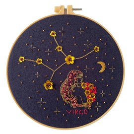 YOUA Star Sign Embroidery Kit for Adults with Stamped Pattern, Round Beads for Constellation Embroidery DIY Crafting,Cross Stitch Beginner Kits with Frame,Birthday Gifts (Virgo)