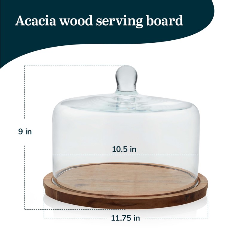 Libbey Acaciawood Flat Round Wood Server with Glass Dome