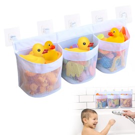 Bath Toy Storage Bag, Storage Bath Toy with 3 Compartments, 60 cm Bath Toy Storage, for Storage and Sorting of Toys