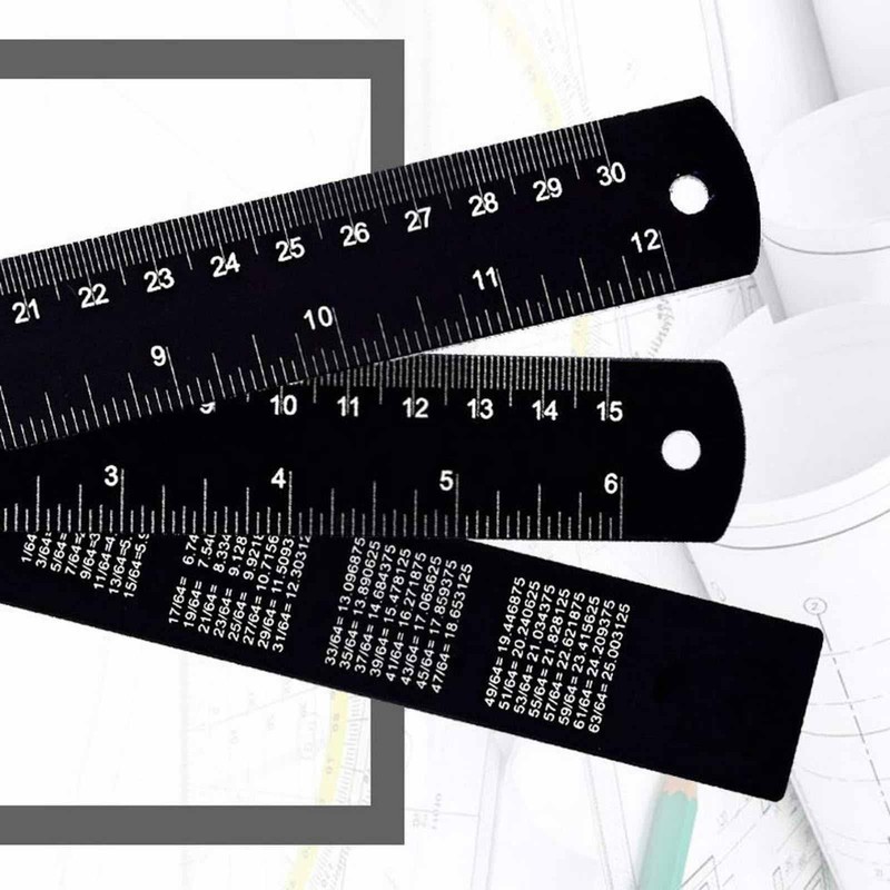 2 Pcs 30cm&15cm Metal Ruler, Stainless Steel Ruler Black Metal