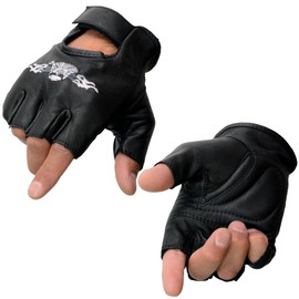 Milwaukee Leather SH352 Men's Black Leather Gel Padded Palm Fingerless Motorcycle Hand Gloves W/ ‘Embroidered Flaming Eagle’ - Large